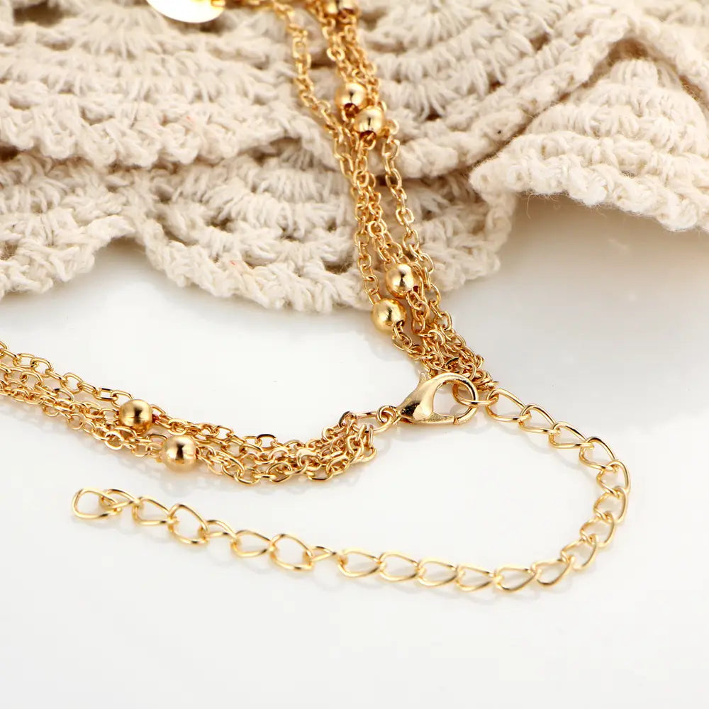 Round Moon Pendant Necklace Exquisite Gold Color Multi-layer Choker