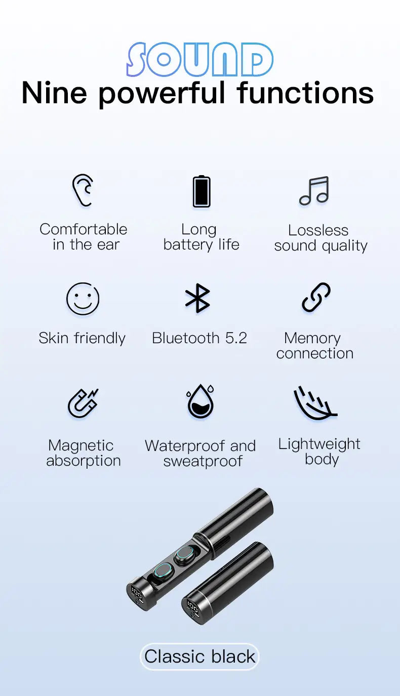 N21 wireless Bluetooth headset pull tube touch LED display binaural in ear mini sports universal