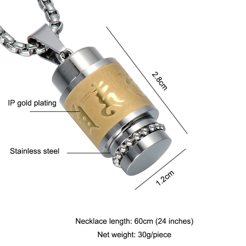 Two Tone Rotatable Mantra Men Pendant & Necklace Prayer OM MANI PADME HUM Stainless Steel Necklaces