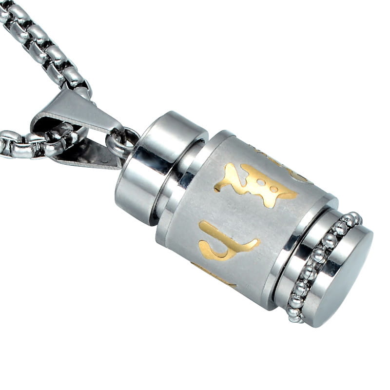 Two Tone Rotatable Mantra Men Pendant & Necklace Prayer OM MANI PADME HUM Stainless Steel Necklaces