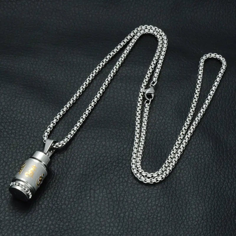 Two Tone Rotatable Mantra Men Pendant & Necklace Prayer OM MANI PADME HUM Stainless Steel Necklaces