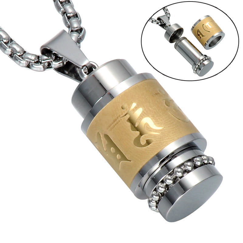 Two Tone Rotatable Mantra Men Pendant & Necklace Prayer OM MANI PADME HUM Stainless Steel Necklaces