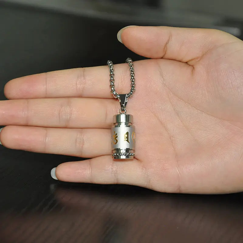 Two Tone Rotatable Mantra Men Pendant & Necklace Prayer OM MANI PADME HUM Stainless Steel Necklaces