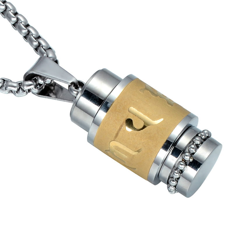 Two Tone Rotatable Mantra Men Pendant & Necklace Prayer OM MANI PADME HUM Stainless Steel Necklaces