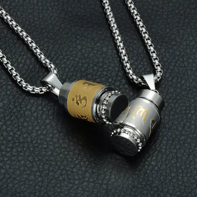 Two Tone Rotatable Mantra Men Pendant & Necklace Prayer OM MANI PADME HUM Stainless Steel Necklaces