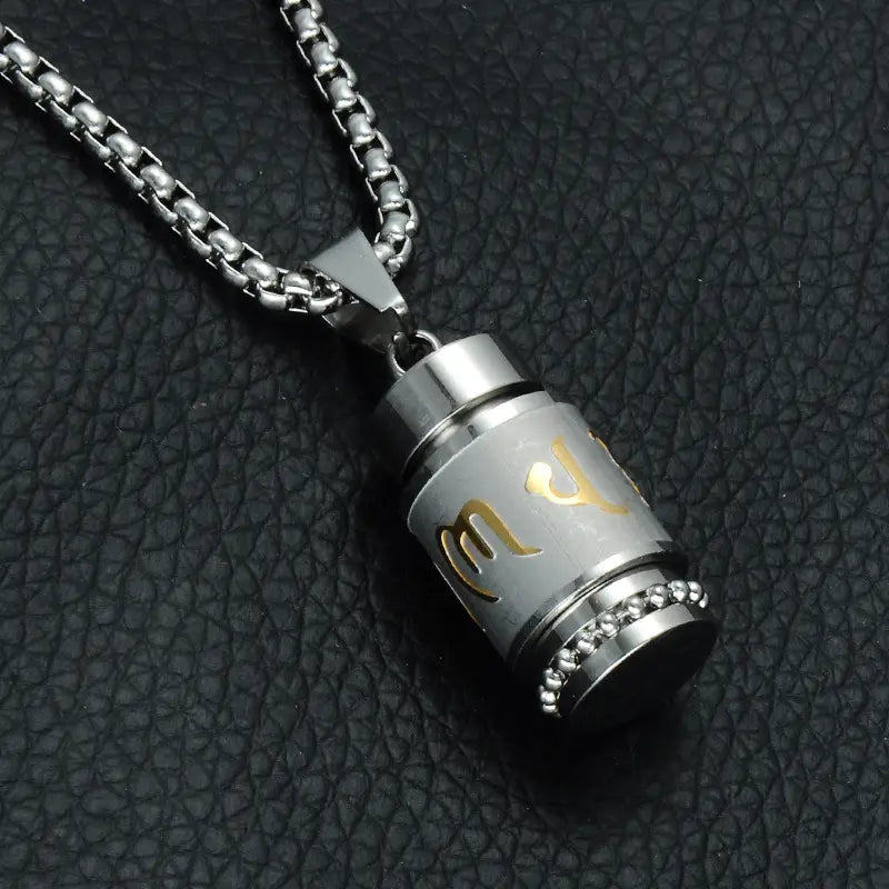 Two Tone Rotatable Mantra Men Pendant & Necklace Prayer OM MANI PADME HUM Stainless Steel Necklaces