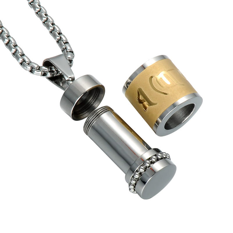 Two Tone Rotatable Mantra Men Pendant & Necklace Prayer OM MANI PADME HUM Stainless Steel Necklaces