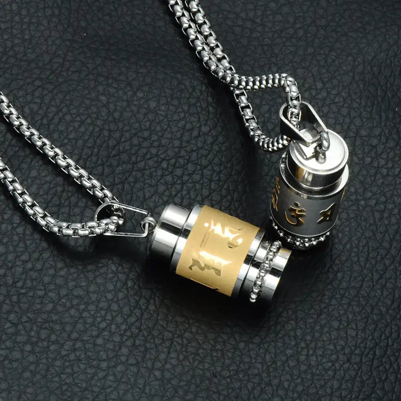 Two Tone Rotatable Mantra Men Pendant & Necklace Prayer OM MANI PADME HUM Stainless Steel Necklaces