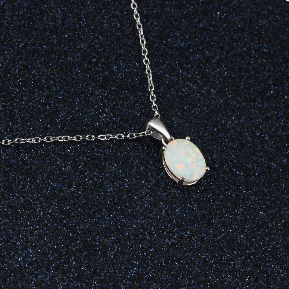 Women S925 Sterling Silver Pendant Necklaces Created Oval Opal Necklace Birthday Gifts for Wife