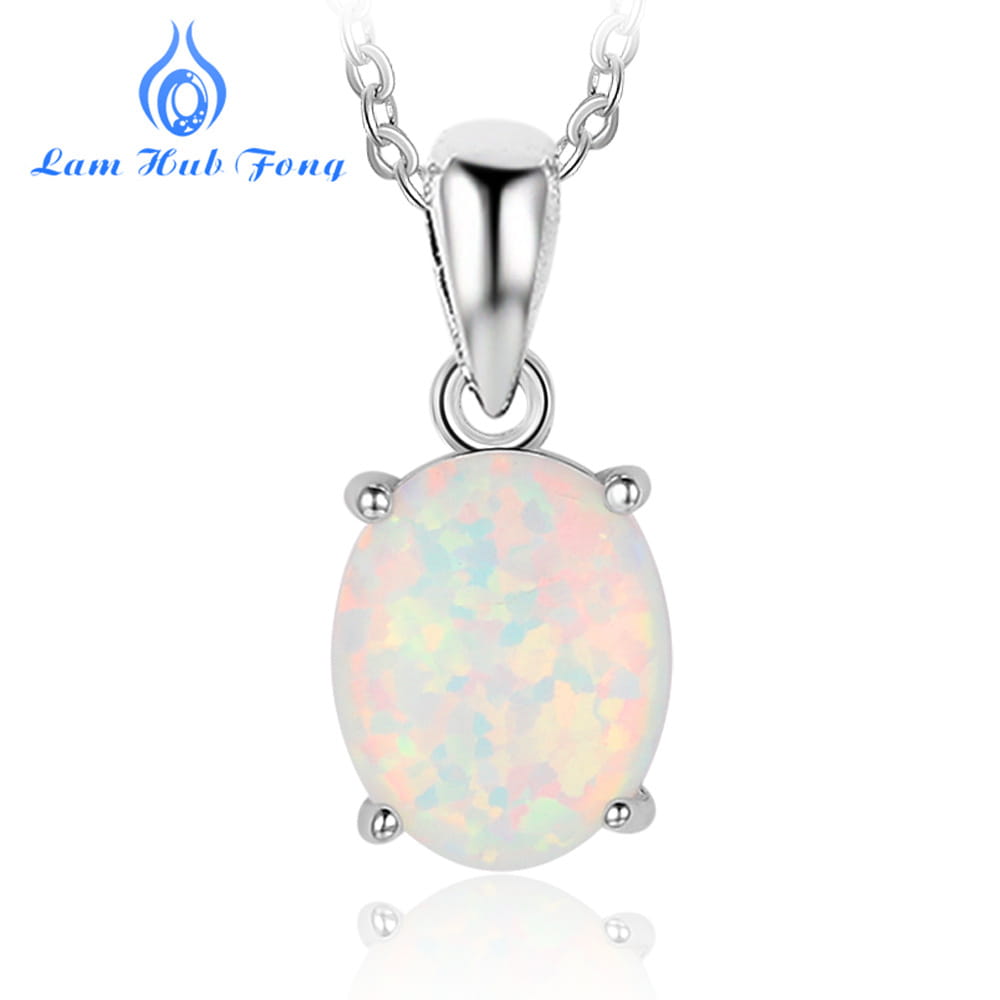 Women S925 Sterling Silver Pendant Necklaces Created Oval Opal Necklace Birthday Gifts for Wife