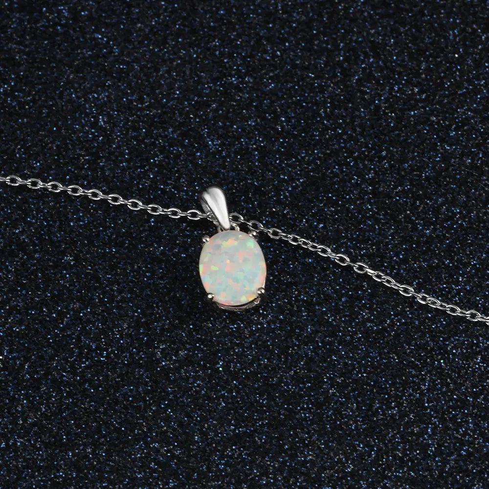 Women S925 Sterling Silver Pendant Necklaces Created Oval Opal Necklace Birthday Gifts for Wife