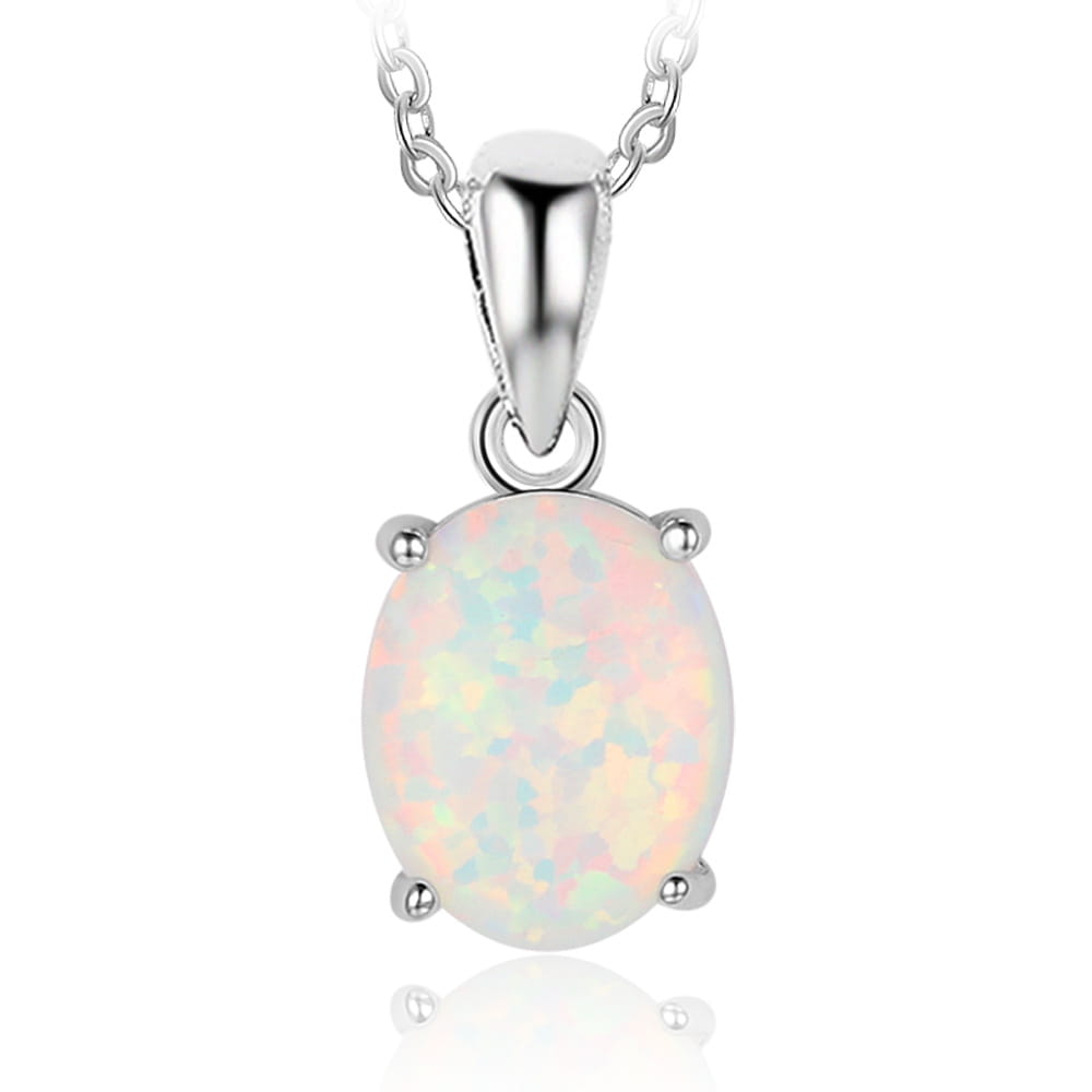 Women S925 Sterling Silver Pendant Necklaces Created Oval Opal Necklace Birthday Gifts for Wife