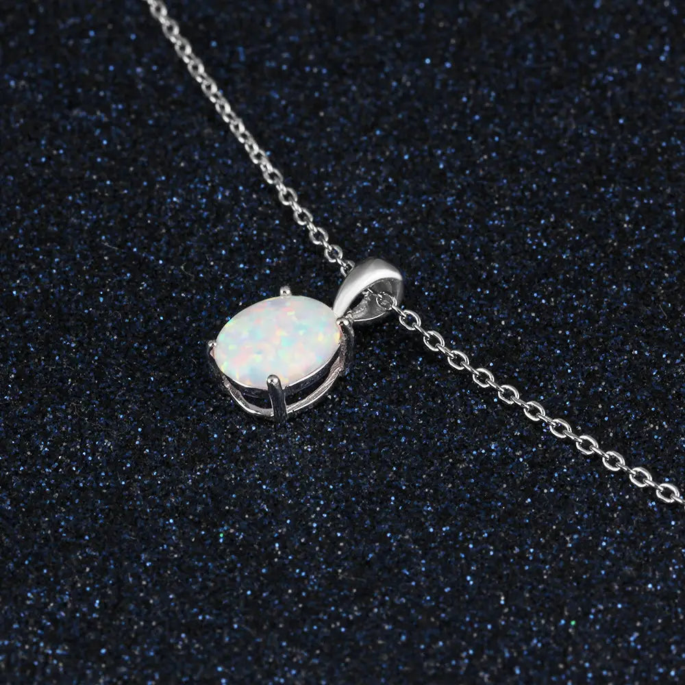 Women S925 Sterling Silver Pendant Necklaces Created Oval Opal Necklace Birthday Gifts for Wife
