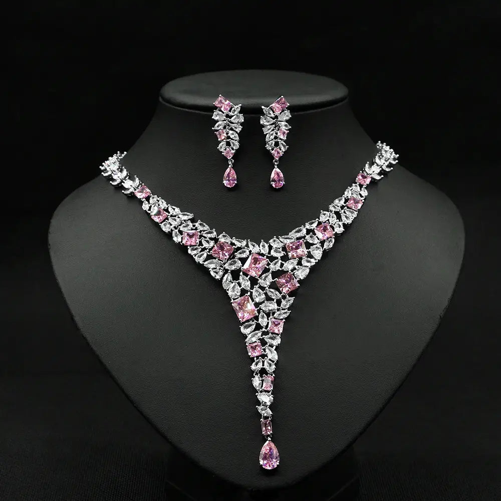 Colorful Zircon Necklace Set Wedding Dress Earring Accessories