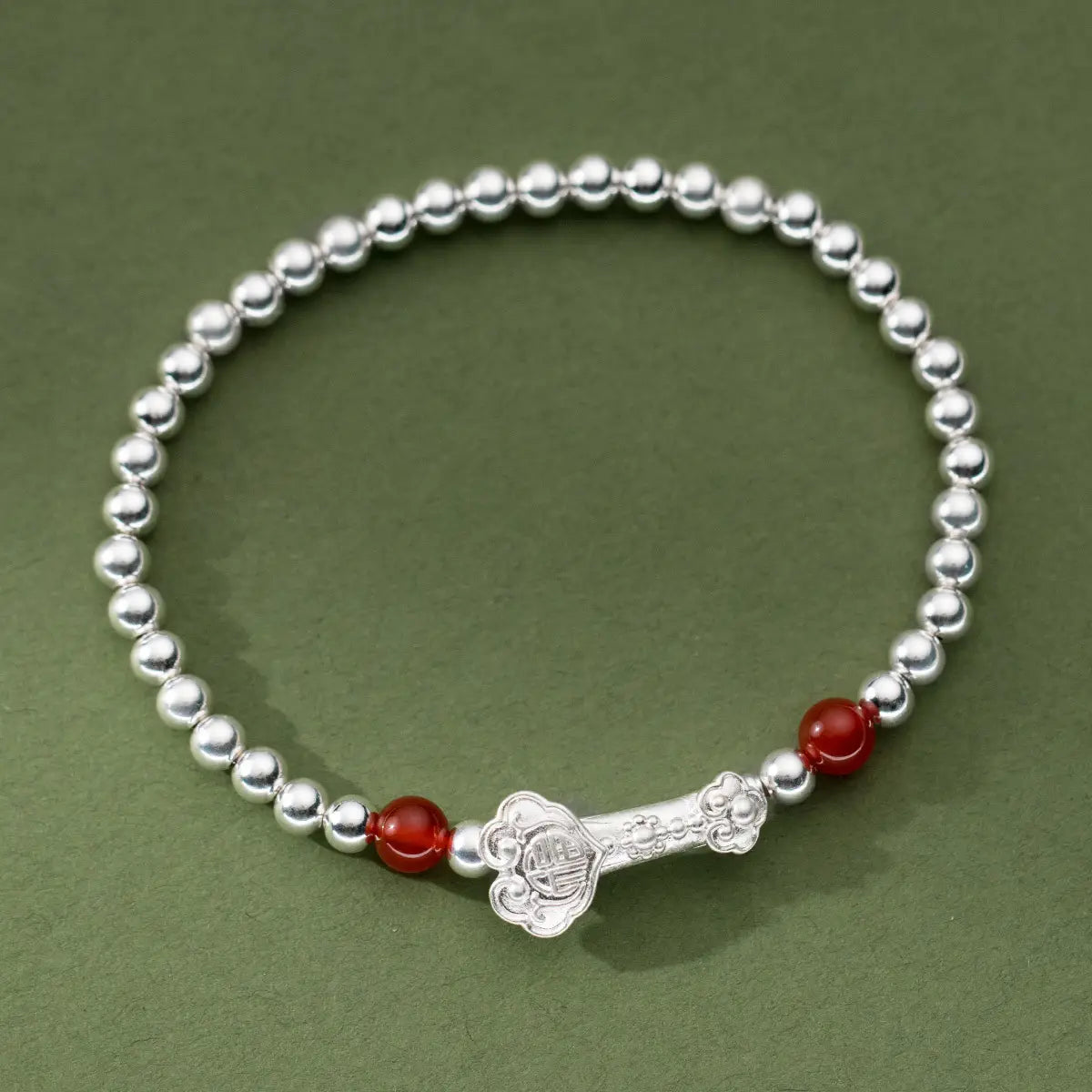 S925 sterling silver safety lock agate bead bracelet national style design temperament hand jewelry for women