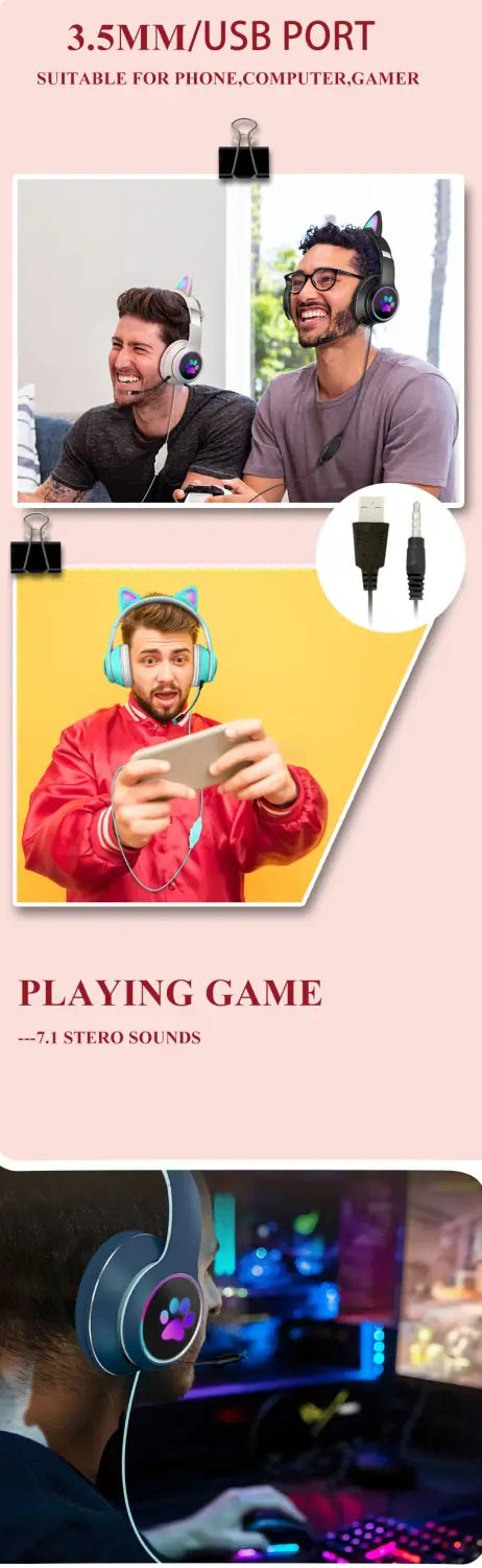 AKZ-022 RGB Luminous Cat Ear Headset Wired Gaming Computer Learning