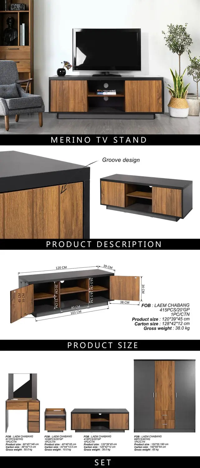 47.2 inches Mid-Century Modern 2 Door TV Stand with Storage Cabinet