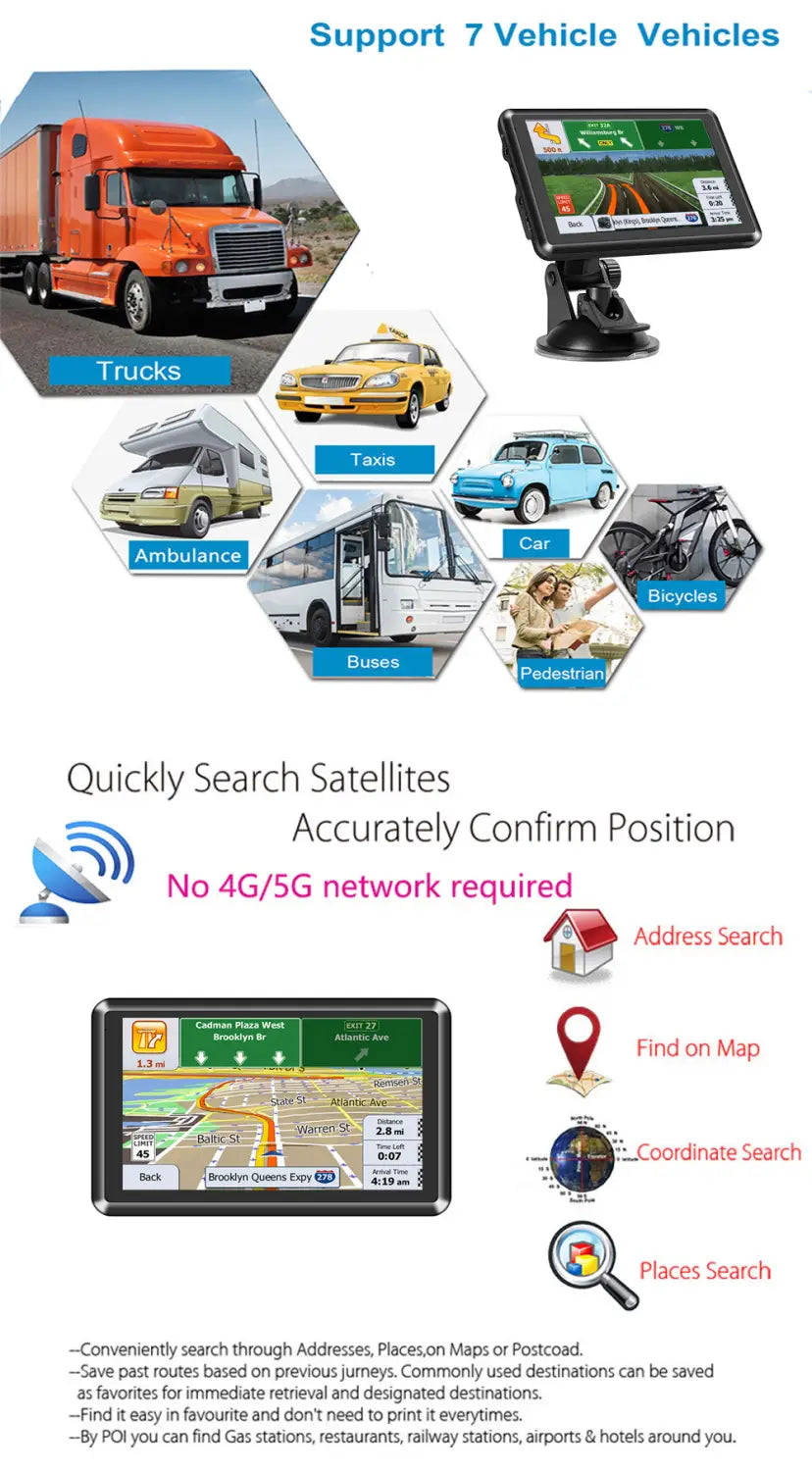 Portable 7inch Car GPS Navigator for Universal Use in Cars