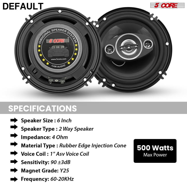 5 Core 2 Way 6’ Car Stereo Speakers Pair 500W Coaxial Best Selling Products