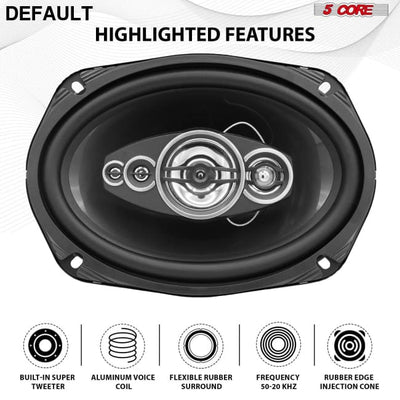 5 Core 6x9 Car Speaker 800W 4Ohm 4 Way Coaxial w Super Tweeter Universal Fit for Vehicle CS 69 4W Speakers Electronics