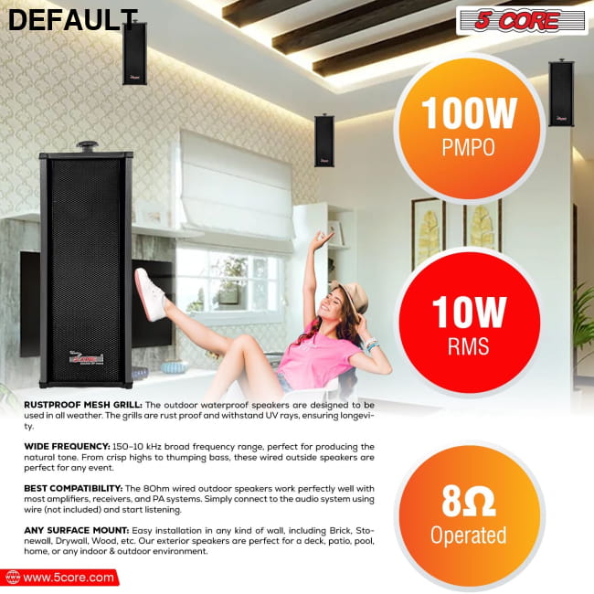 5 CORE Outdoor Speakers Pair Stereo in Wall Speaker 100W 15TG 2Pcs Home Theater Electronics