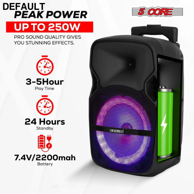 5 Core Party Speaker Bluetooth 250W Big Monster Powered ACTIVE HOME 8 2-MIC Portable Audio Speakers Best Selling