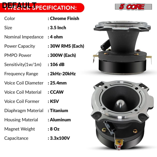 5 Core Tweeters Speakers Car Audio Pair 4 Ohm 3.5 Inch Best Selling Products