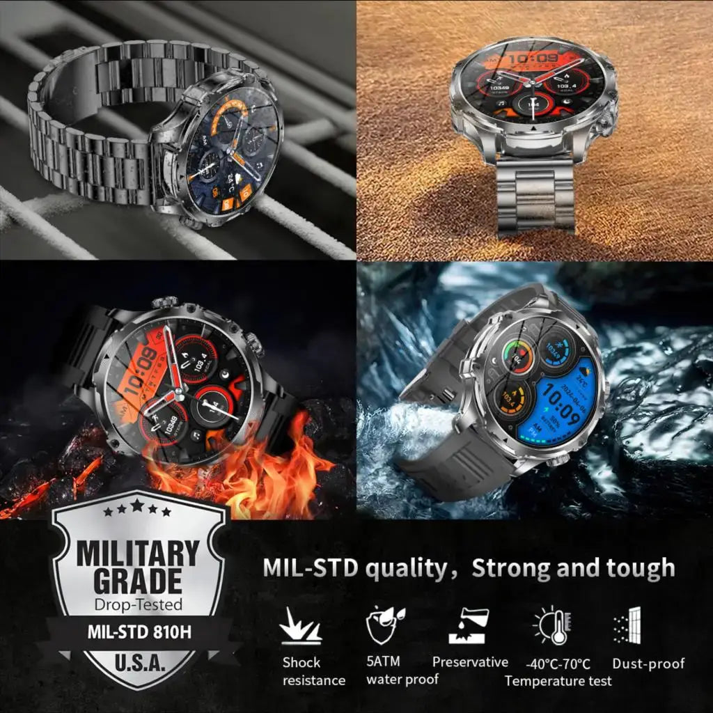 AK75 Smart Watch Flashlight Men Outdoors Sports Fitness Tracker 700mah Large Battery BT Calling LED Light Smartwatch