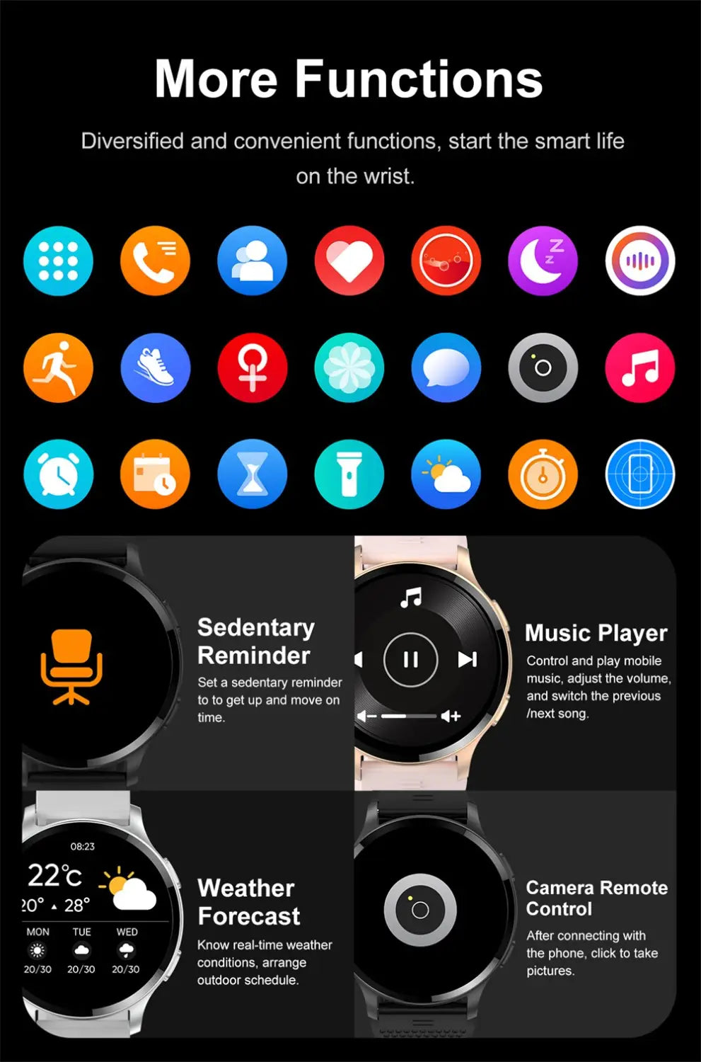 Men and women waterproof bluetooth call smart watch heart rate blood oxygen all day detection 15 kinds of sports push