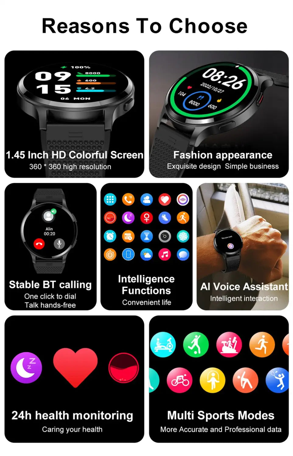 Men and women waterproof bluetooth call smart watch heart rate blood oxygen all day detection 15 kinds of sports push