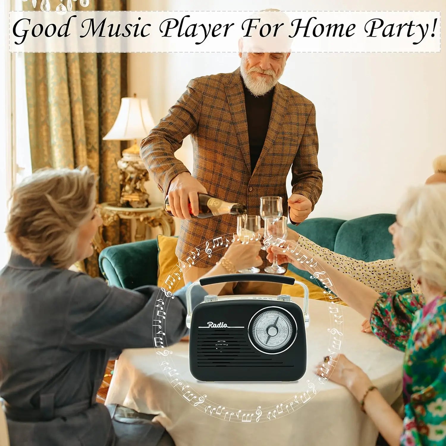 Black AM FM Radio - Small Portable Radios Vintage Retro With Headphone Jack Large Analog Rotary Tuning Dial