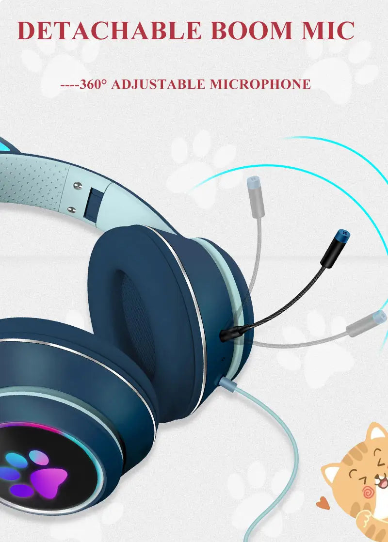 AKZ-022 RGB Luminous Cat Ear Headset Wired Gaming Computer Learning