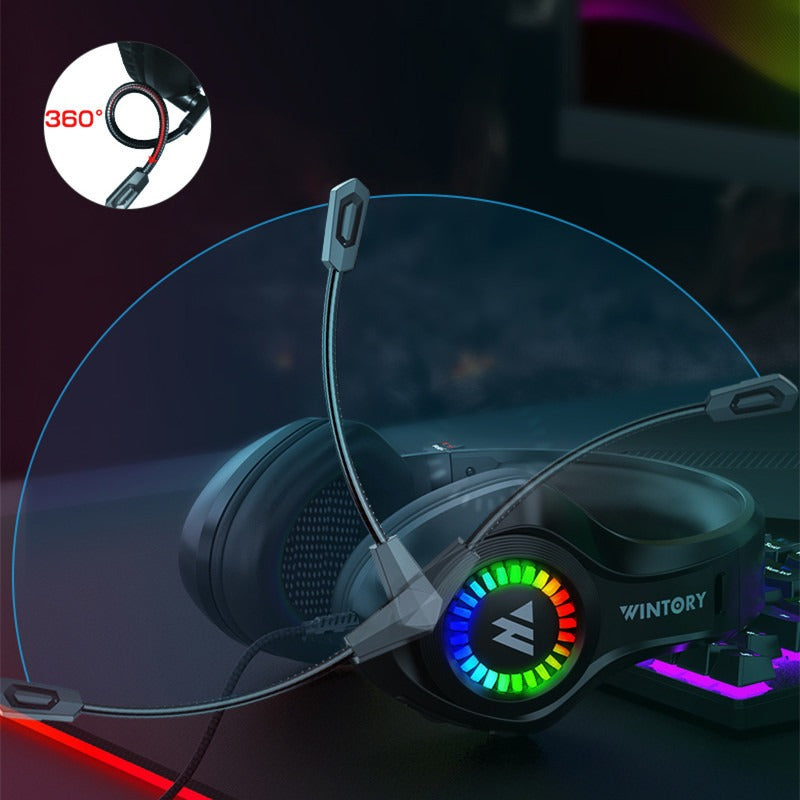Head mounted gaming headphones wired e-sports luminous earphones mobile phones computers cool anchor Black RGB Wired
