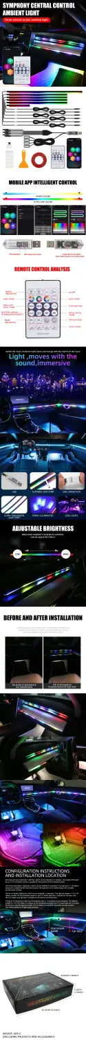 10 in 1 Car LED Acrylic Light Strip RGB Symphony Auto Interior Lights Remote/APP Control Decorative Atmosphere Lamp