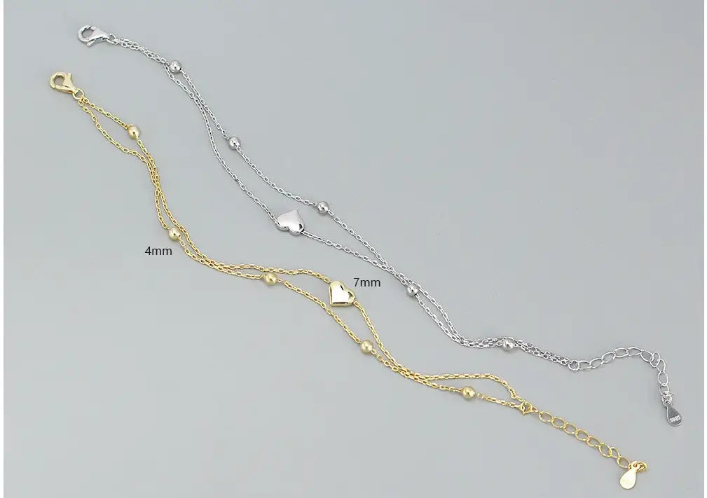 925 Sterling Silver Double Layer Heart-shaped Bracelet for Women Girl Korean Style Small Fresh Summer