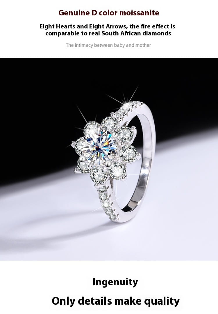 Sterling Silver 925 Moissanite Ring Female Flower Diamond