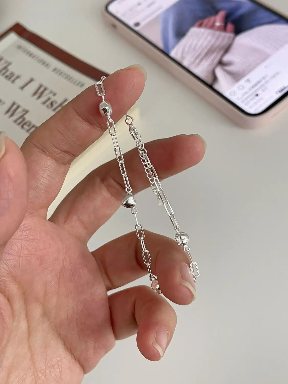 S925 Sterling Silver 3D Heart Bracelet For Women Geometric Jewelry