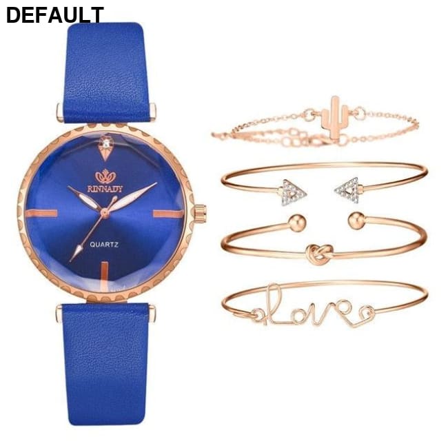 5pc Top Fashion Leather Watch - Black Blue No Box Women Watches