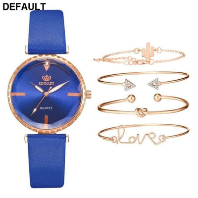5pc Top Fashion Leather Watch - Black Blue No Box Women Watches