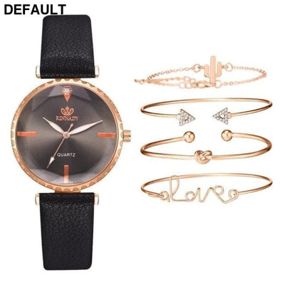 5pc Top Fashion Leather Watch - Black No Box Women Watches