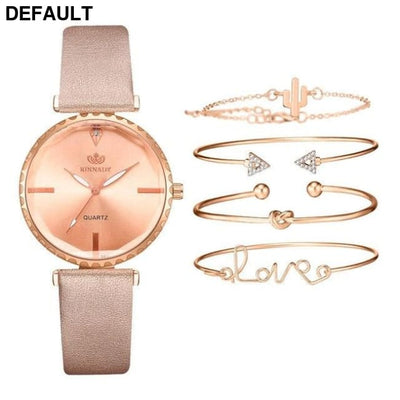5pc Top Fashion Leather Watch - Black Rose Gold No Box Women Watches