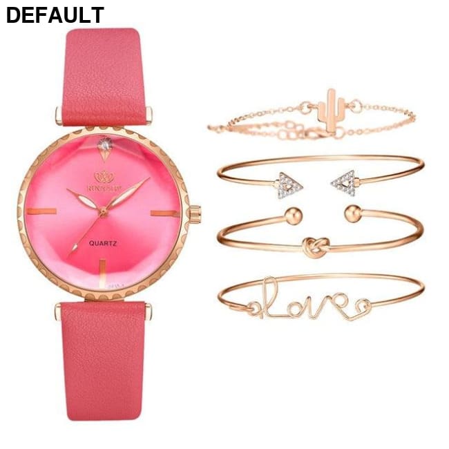 5pc Top Fashion Leather Watch - Black Rose Red No Box Women Watches