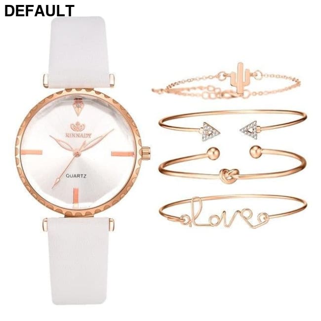 5pc Top Fashion Leather Watch - Black White No Box Women Watches