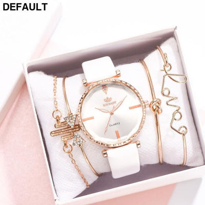 5pc Top Fashion Leather Watch - Black Women Watches