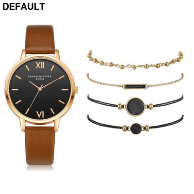 5pcs Women’s Luxury Watch Set - Gift For Her Brown Women Watches