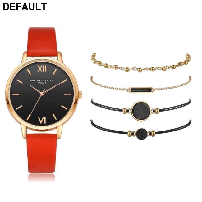 5pcs Women’s Luxury Watch Set - Gift For Her Red Women Watches