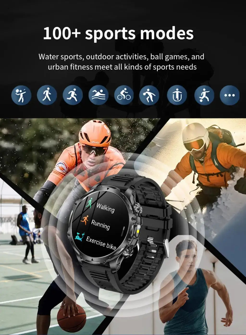 AK75 Smart Watch Flashlight Men Outdoors Sports Fitness Tracker 700mah Large Battery BT Calling LED Light Smartwatch