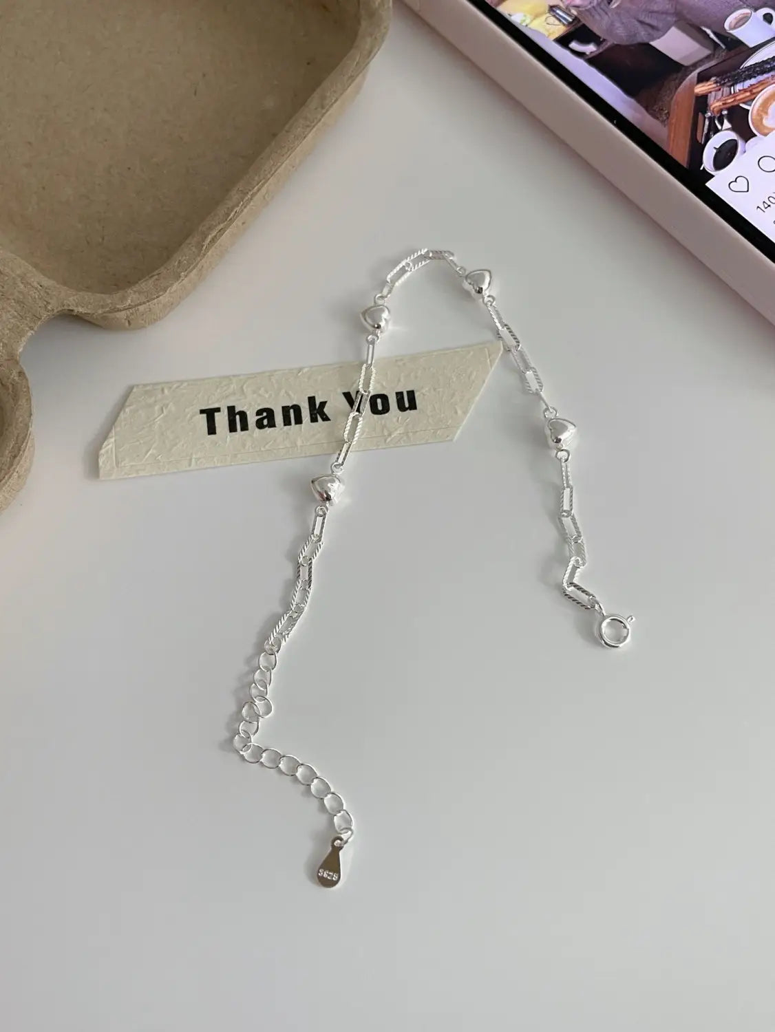 S925 Sterling Silver 3D Heart Bracelet For Women Geometric Jewelry