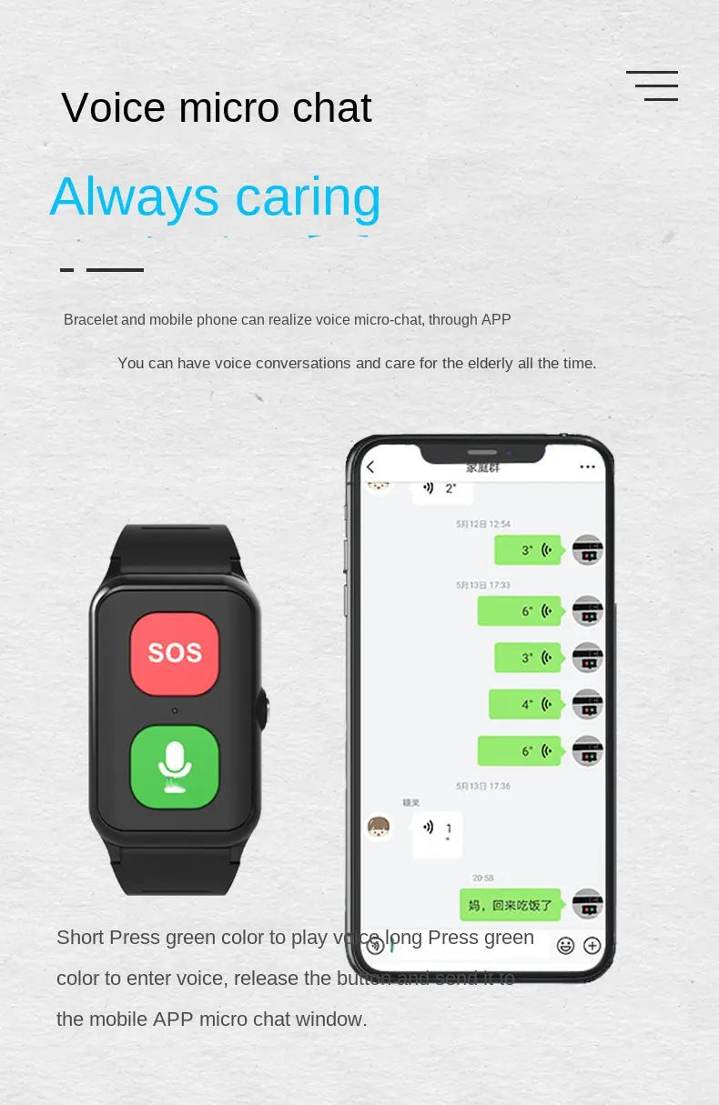 A70 Elderly GPS Positioning Watch Locator With Heart Rate Measurement Body Temperature Smart Bracelet