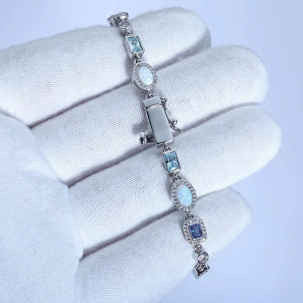 Hip-hop 6mm Snap-clasp Bracelet With Blue Zircons